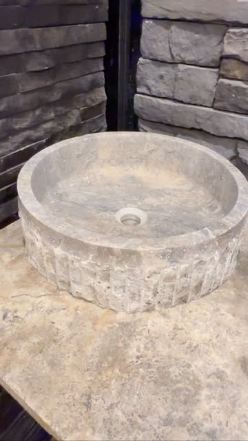 Handcrafted Silver Travertine Washbasin Offers Unique Bathroom Aesthetic